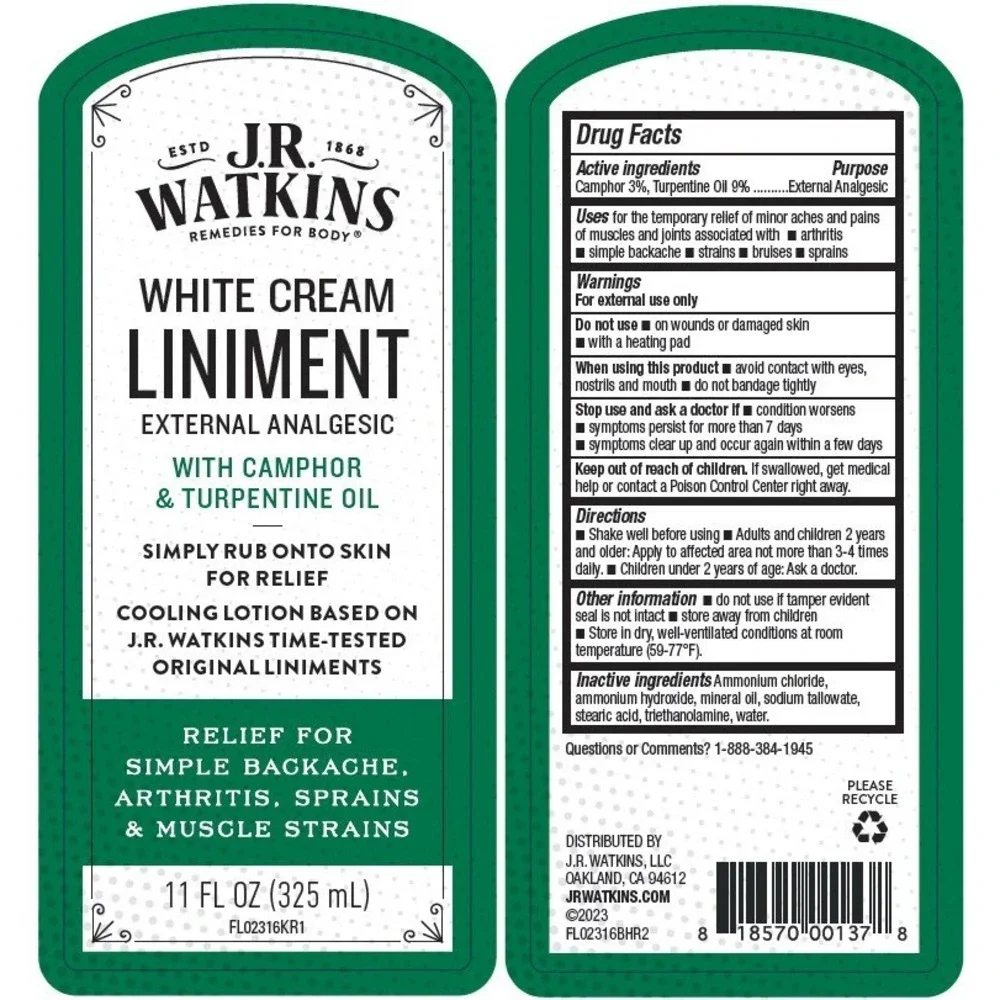 JR Watkins White Cream Liniment External Analgesic Camphor 11 fl oz Exp 09/2024